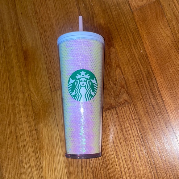 Starbucks Kitchen Starbucks Pink White Sequin Glitter Cold Cup